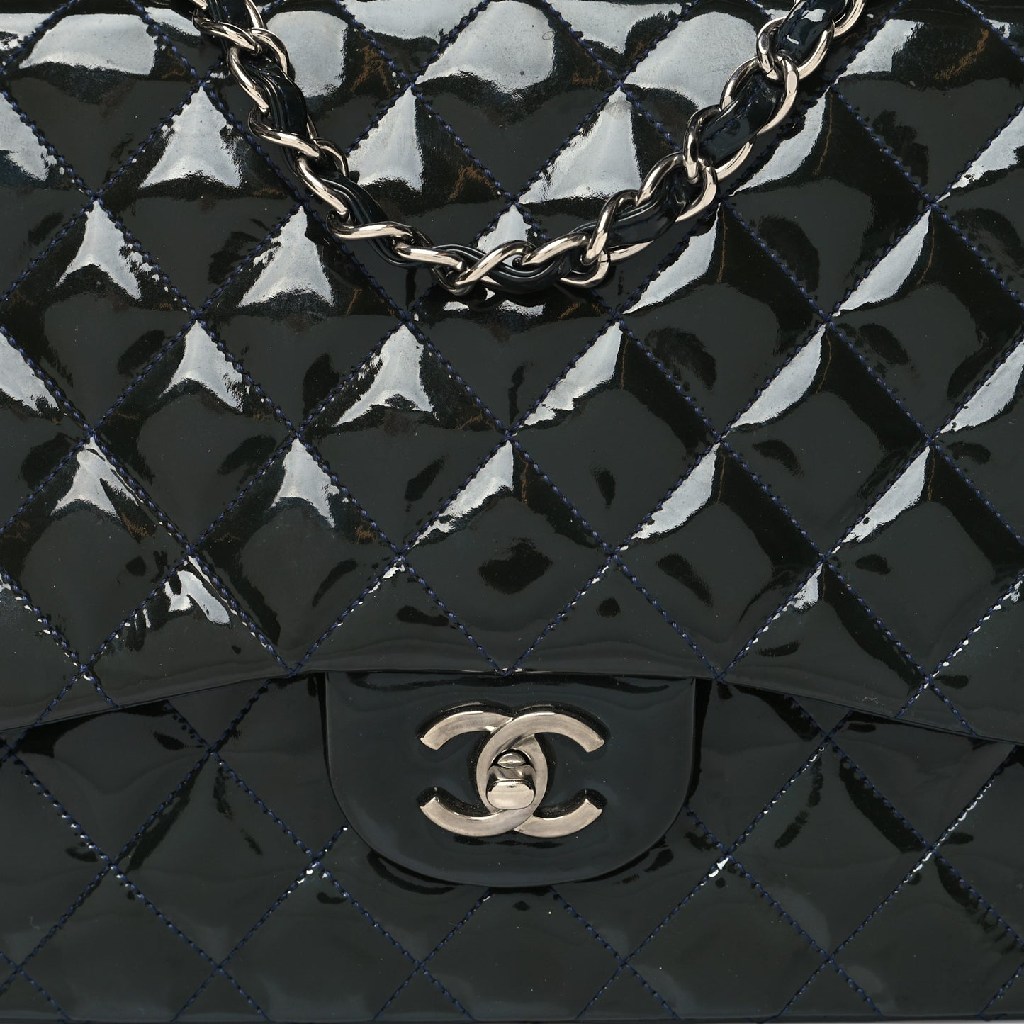 Patent Quilted Jumbo Single Flap Navy