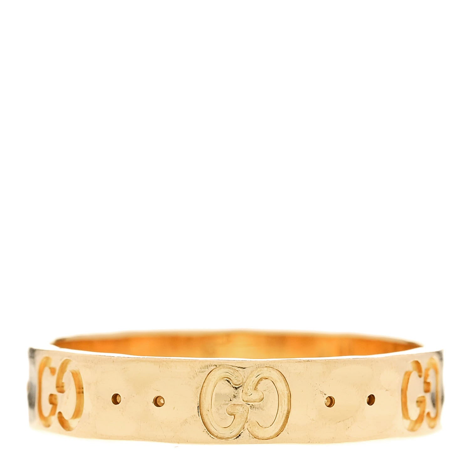 Gucci 18K Yellow Gold 4mm Hammered Icon Thin Band Ring 55/7.25 1 of 6