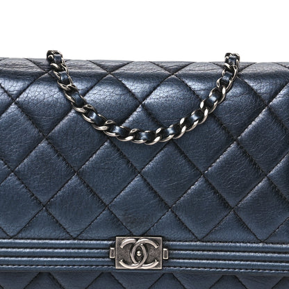 Chanel Metallic Calfskin Quilted Boy Wallet On Chain WOC Navy Blue 9 of 12