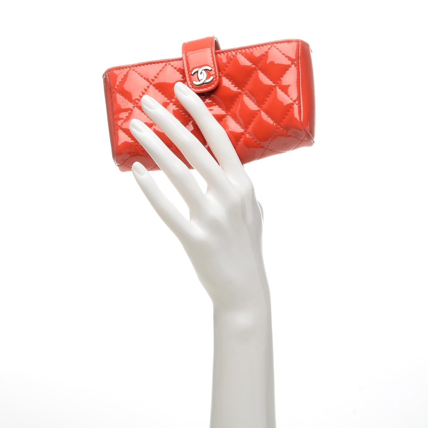 Chanel Patent Quilted Mini Phone Holder Clutch Red 2 of 8