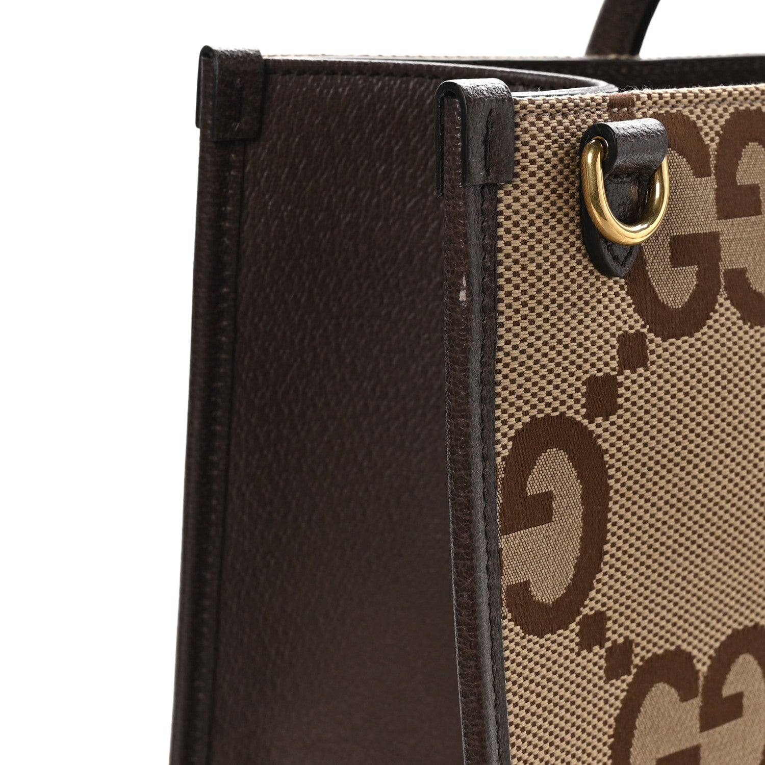 Gucci Monogram Jumbo GG Textured Dollar Calfskin Web Tote Bag Camel Ebony New Acero 10 of 13