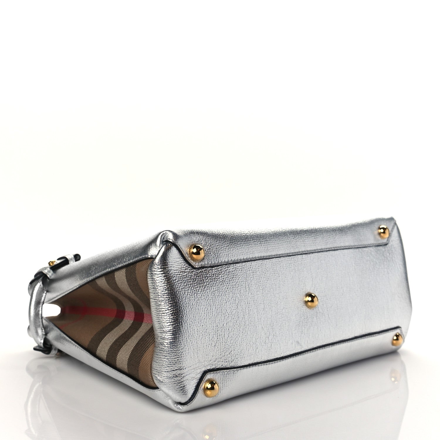 Burberry Metallic Grainy Calfskin House Check Medium Banner Tote Silver 4 of 9