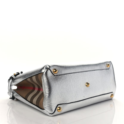 Burberry Metallic Grainy Calfskin House Check Medium Banner Tote Silver 4 of 9