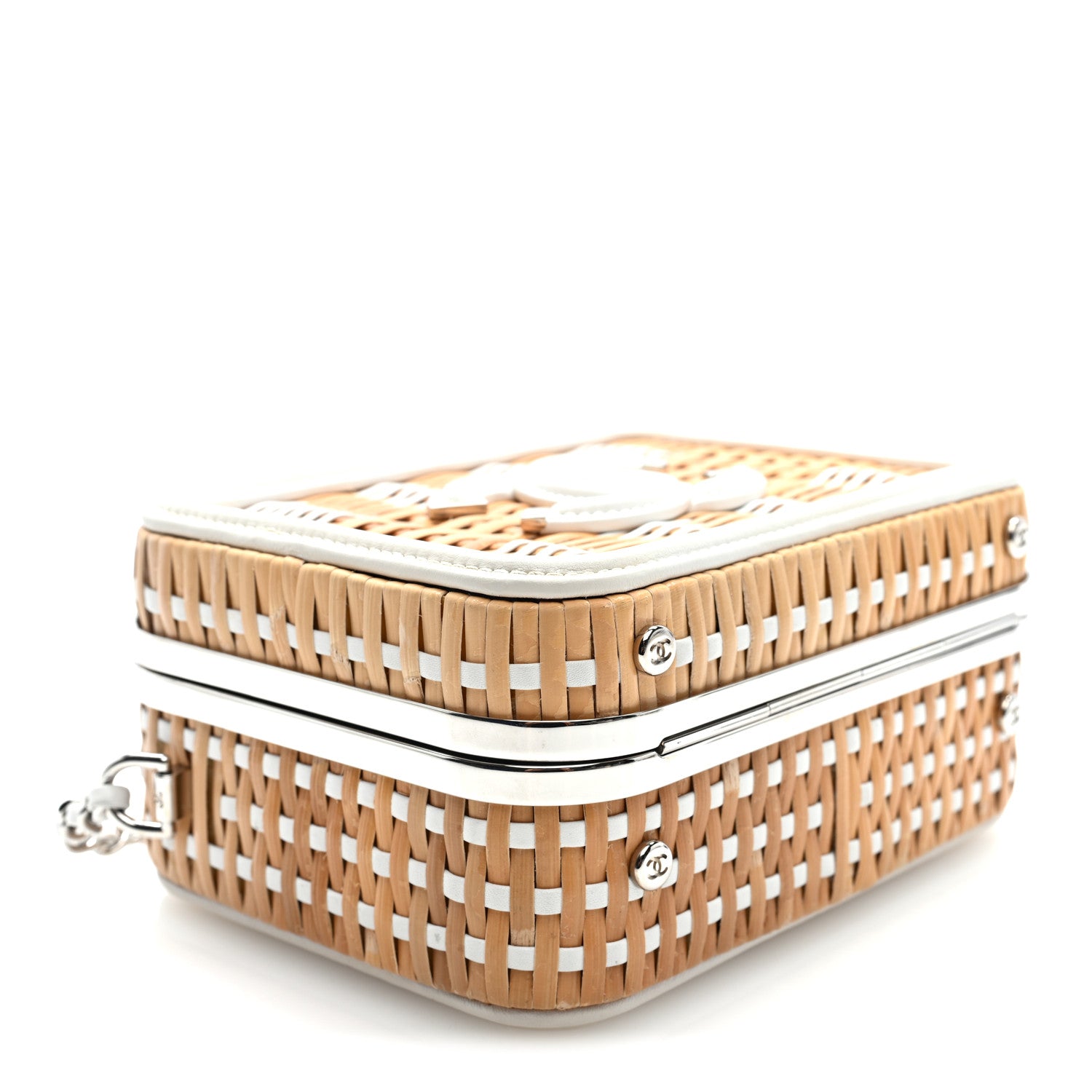 Chanel Raffia Patent Small CC Filigree Vanity Case White 4 of 11