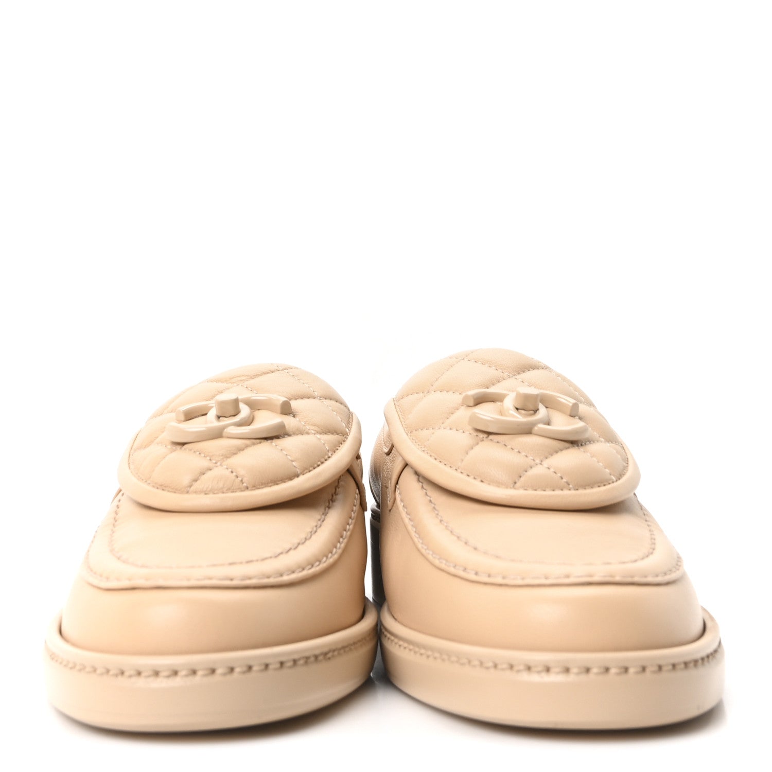 Chanel Lambskin Quilted CC Turnlock Loafers 37.5 Beige 3 of 10