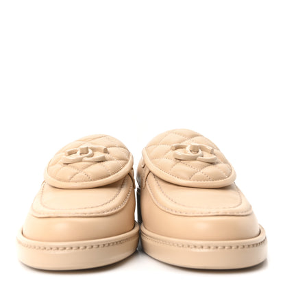 Chanel Lambskin Quilted CC Turnlock Loafers 37.5 Beige 3 of 10