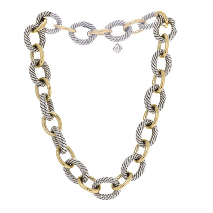 David Yurman Sterling Silver 18K Yellow Gold 18mm Oval Link Necklace 3 of 6