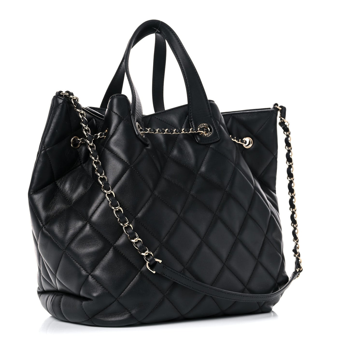 Lambskin Quilted CC Dweller Drawstring Tote Black