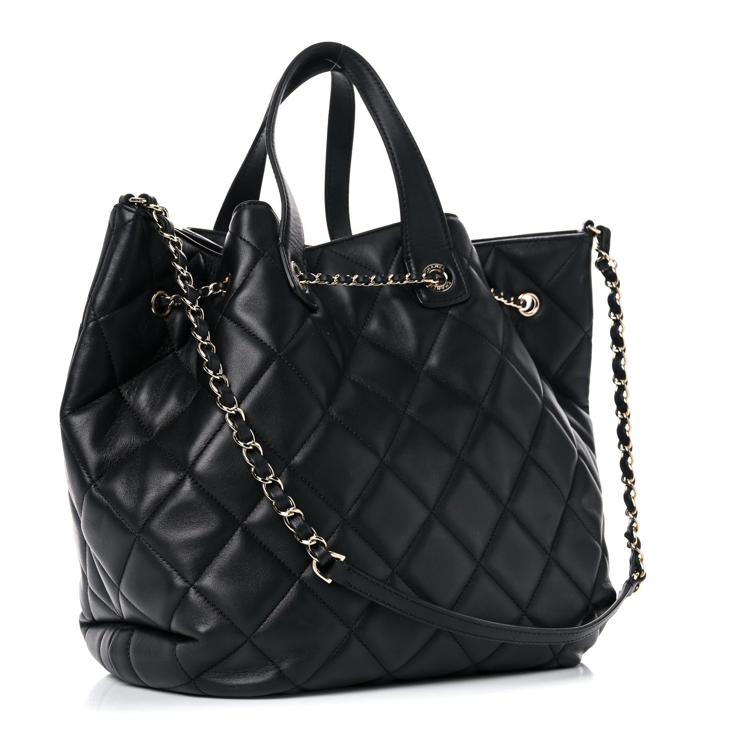 Chanel Lambskin Quilted CC Dweller Drawstring Tote Black 3 of 19