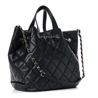 Chanel Lambskin Quilted CC Dweller Drawstring Tote Black 3 of 19