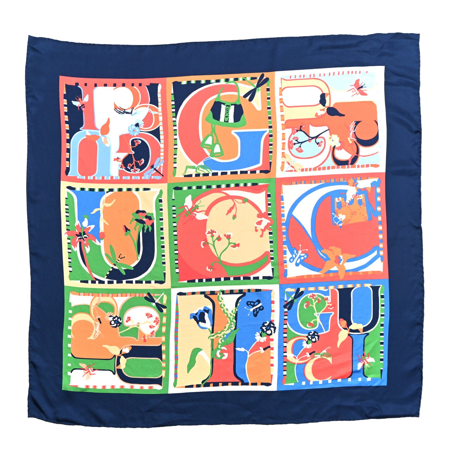 Silk Twill Pop Square Scarf Blue