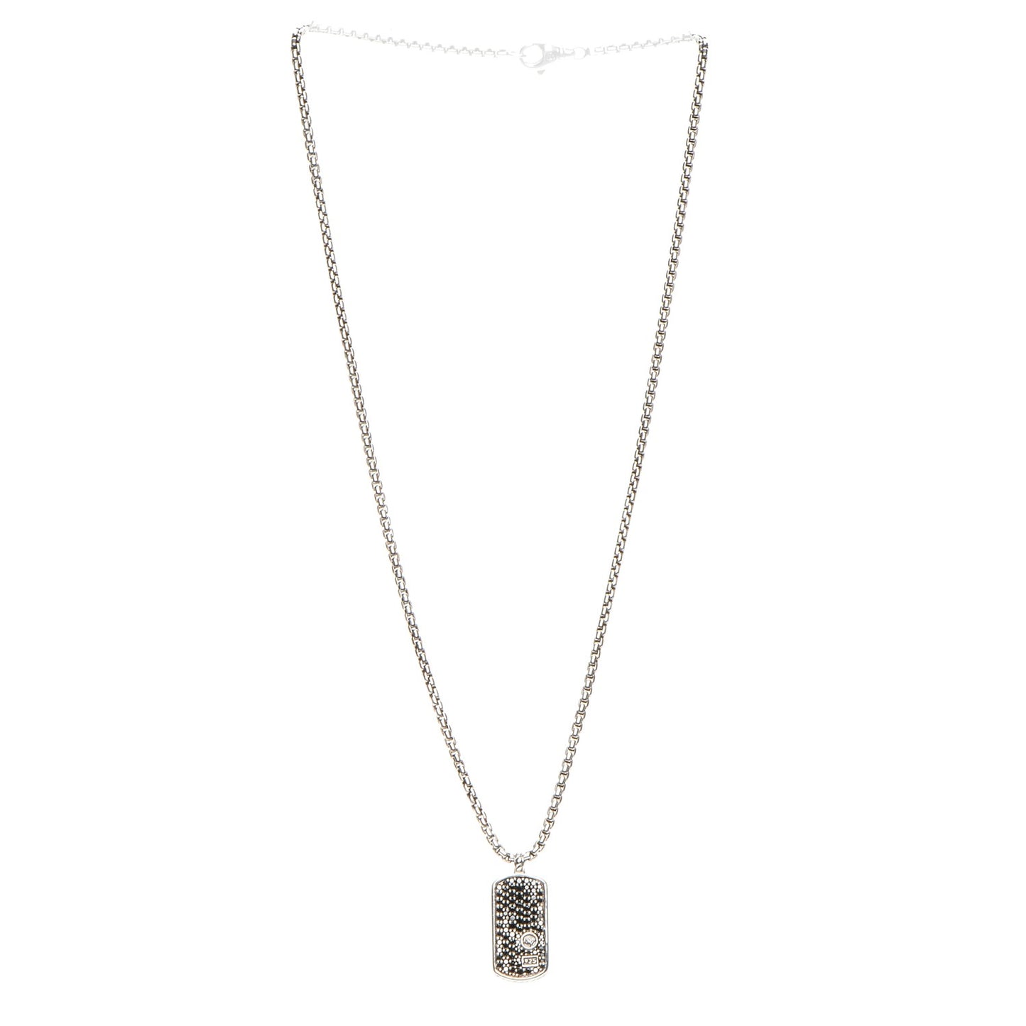 Sterling Silver Black Diamond Small Dog Tag Necklace