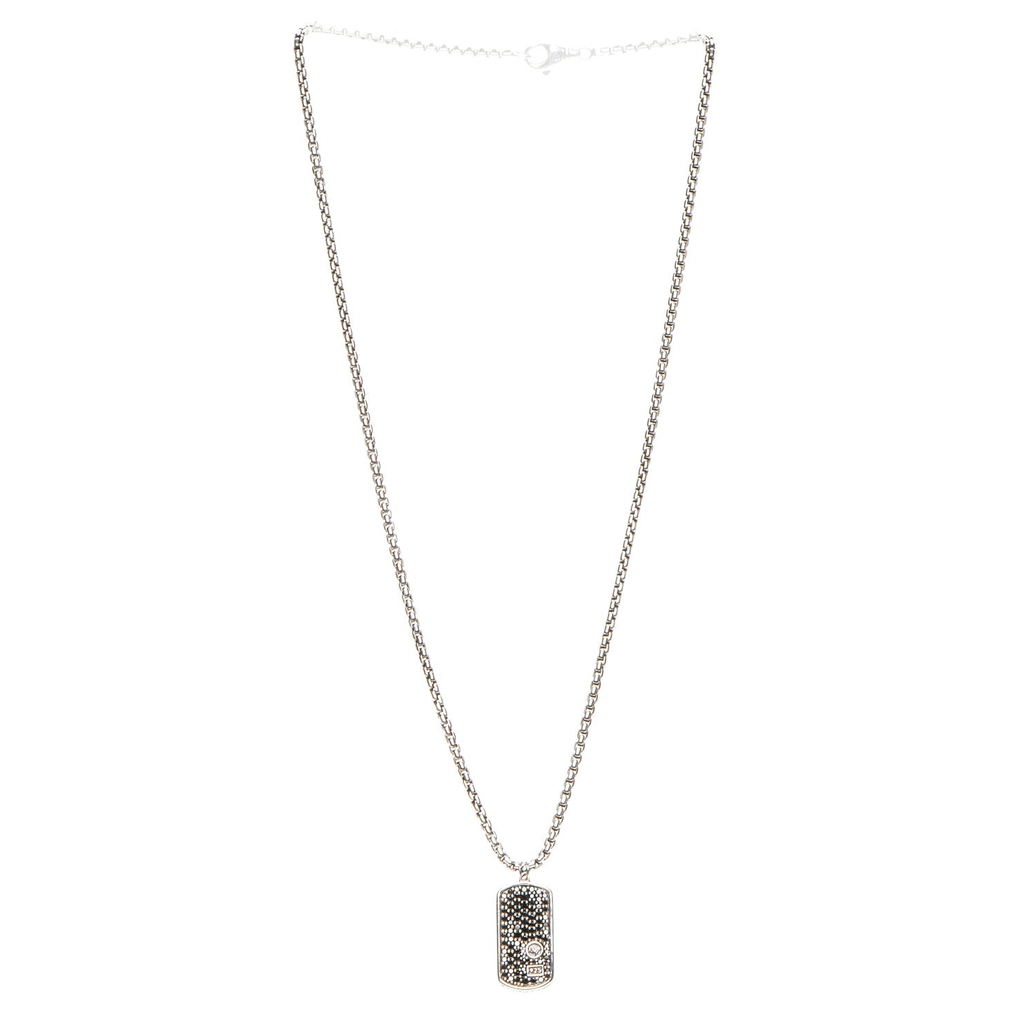 David Yurman Sterling Silver Black Diamond Small Dog Tag Necklace 5 of 6