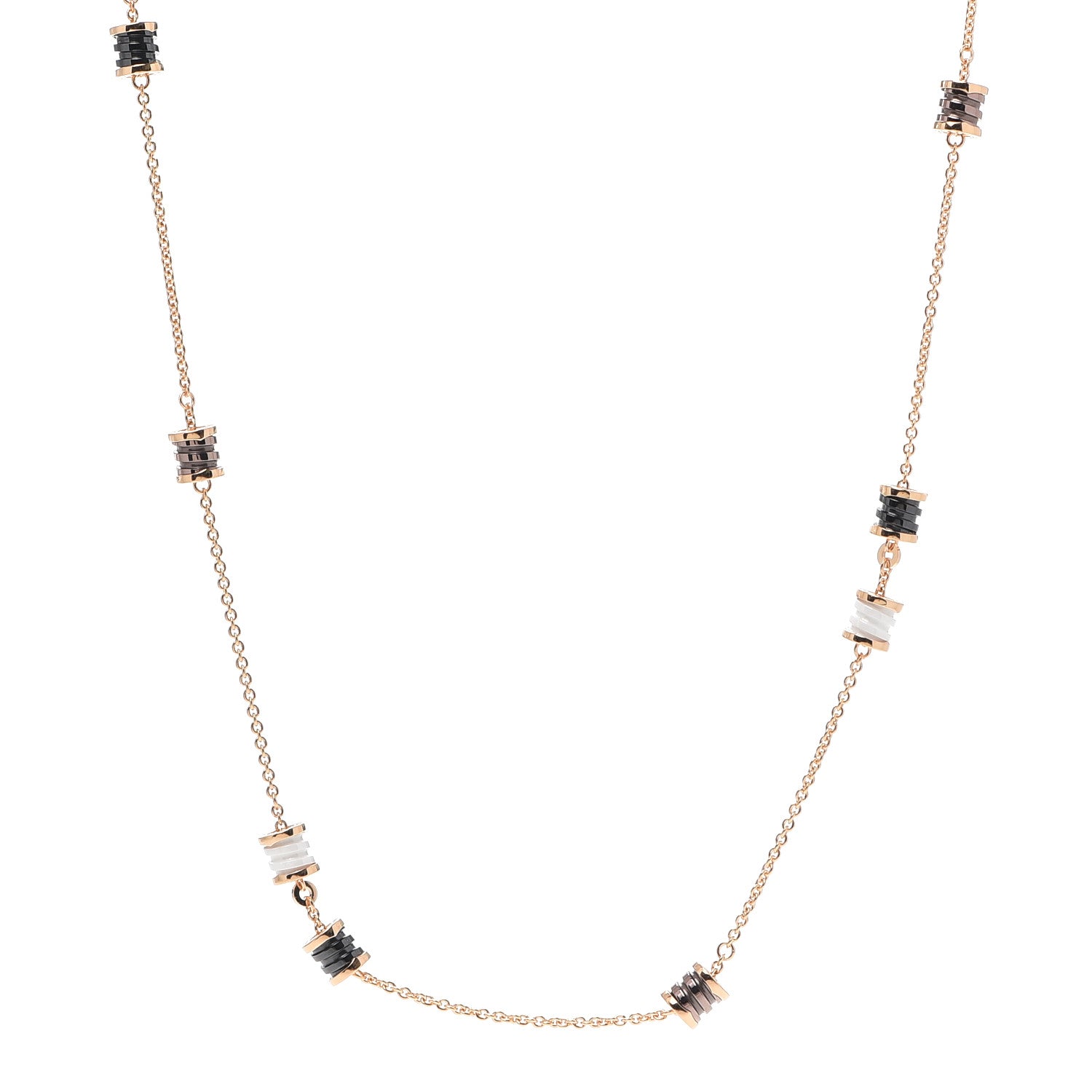 Bulgari 18K Rose Gold Black White Cermet Ceramic B.Zero1 Station Necklace 1 of 6