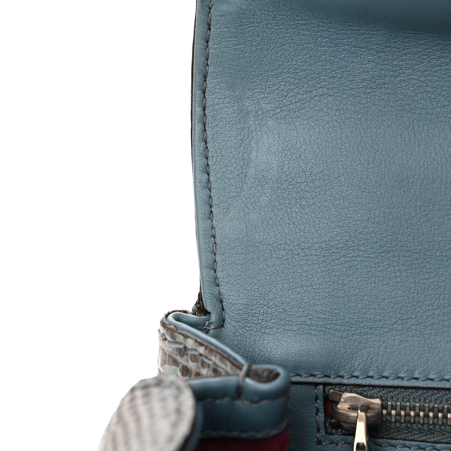 Calfskin Lizard Embossed Medium New Bamboo Top Handle Bag Blue