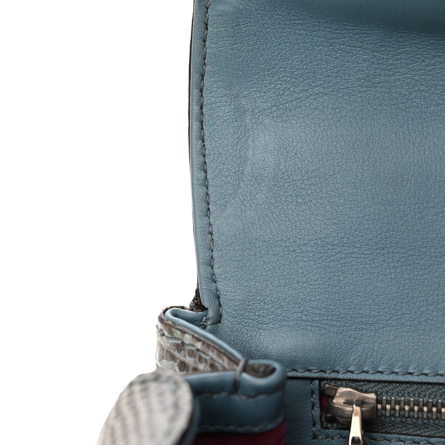 Gucci Calfskin Lizard Embossed Medium New Bamboo Top Handle Bag Blue 12 of 14