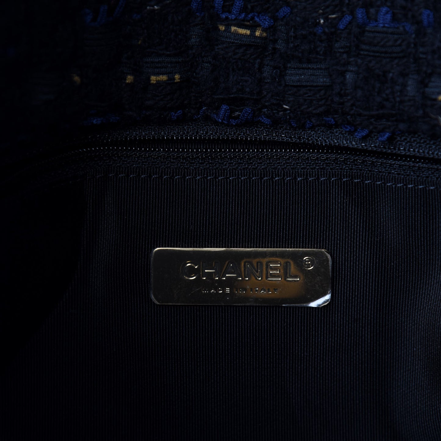Tweed Quilted Large Chanel 19 Flap Black Navy Gold
