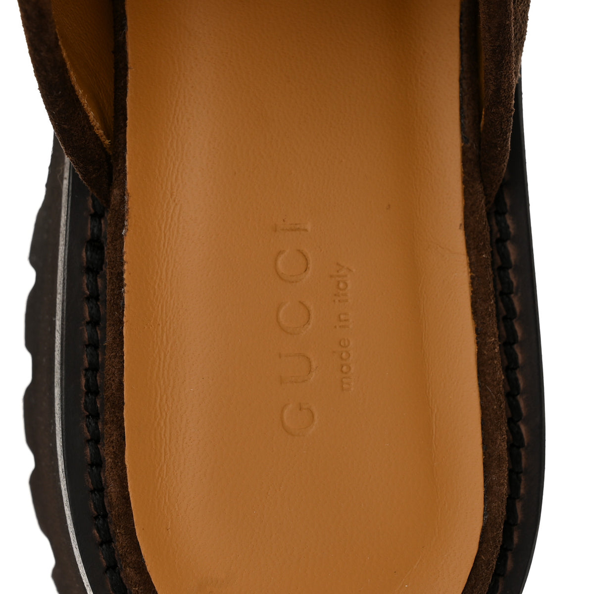Gucci Suede Horsebit Platform Mules 37.5 Washed Brown 8 of 10