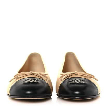 Chanel Lambskin Cap Toe Ballerina Flats 38 Beige Black 2 of 10