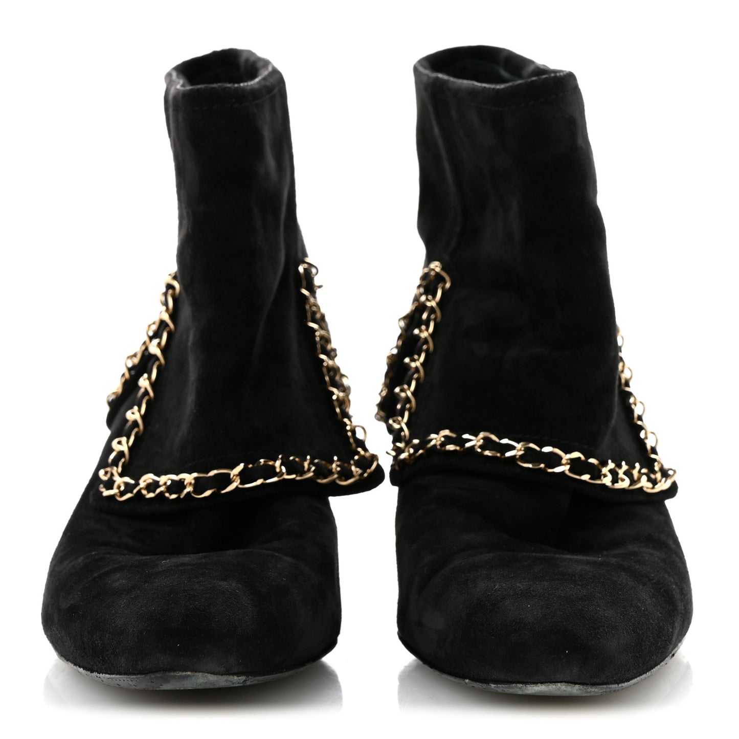 Suede Calfskin Chain CC Short Boots 38 Black