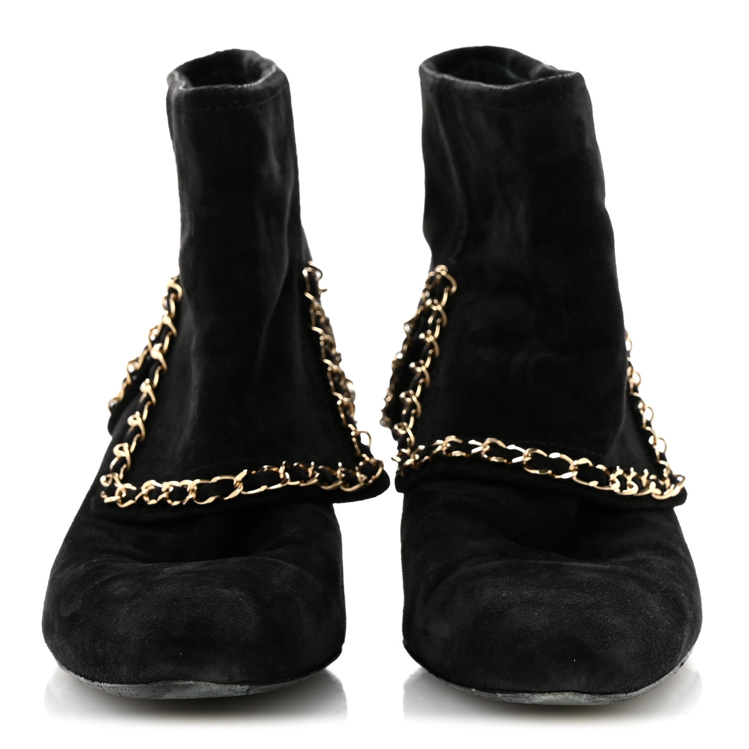Chanel Suede Calfskin Chain CC Short Boots 38 Black 3 of 10