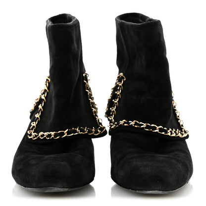 Chanel Suede Calfskin Chain CC Short Boots 38 Black 3 of 10