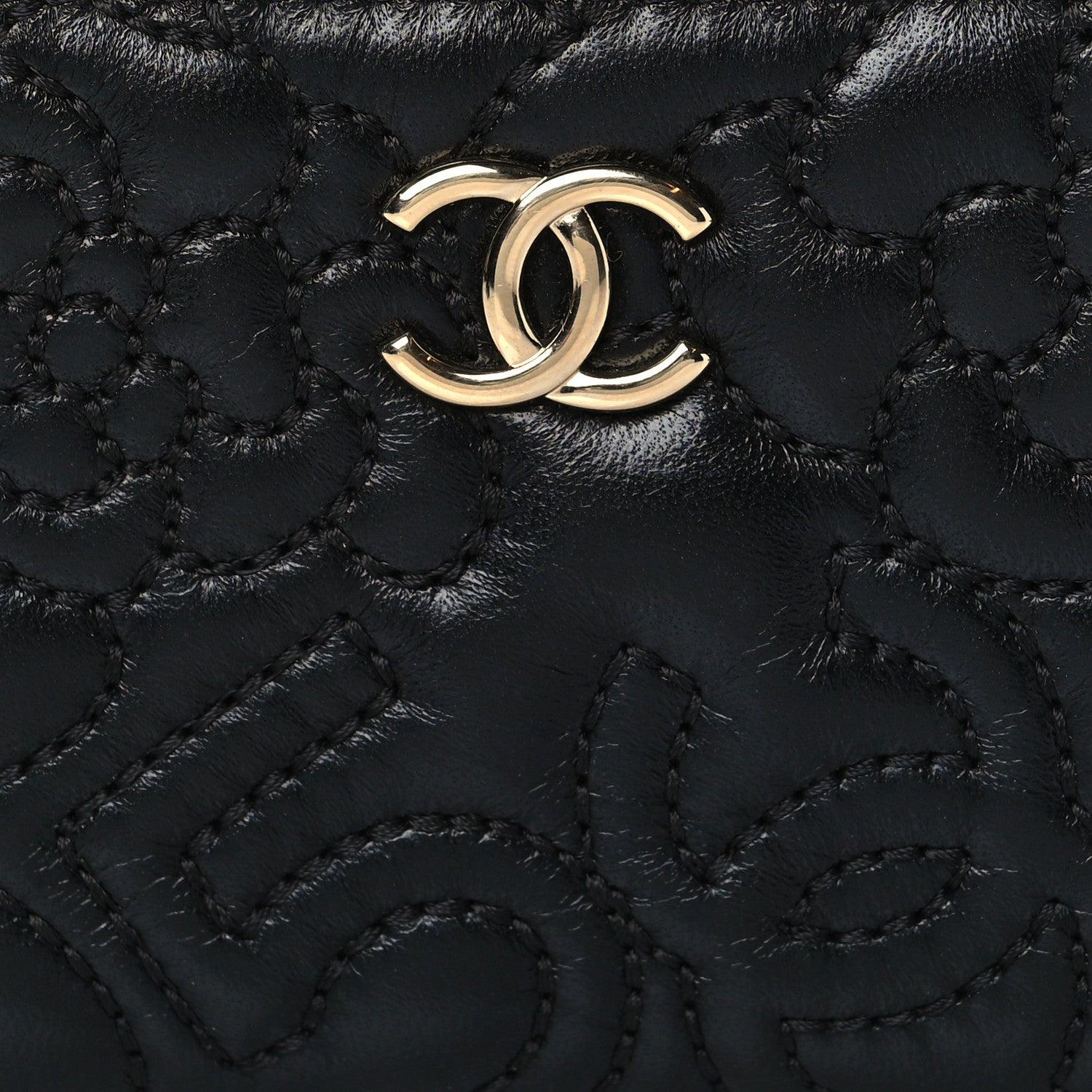 Chanel Lambskin Camellia Embossed Zip Coin Purse Black 9 of 9