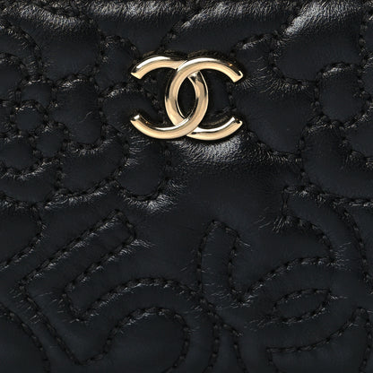 Chanel Lambskin Camellia Embossed Zip Coin Purse Black 9 of 9