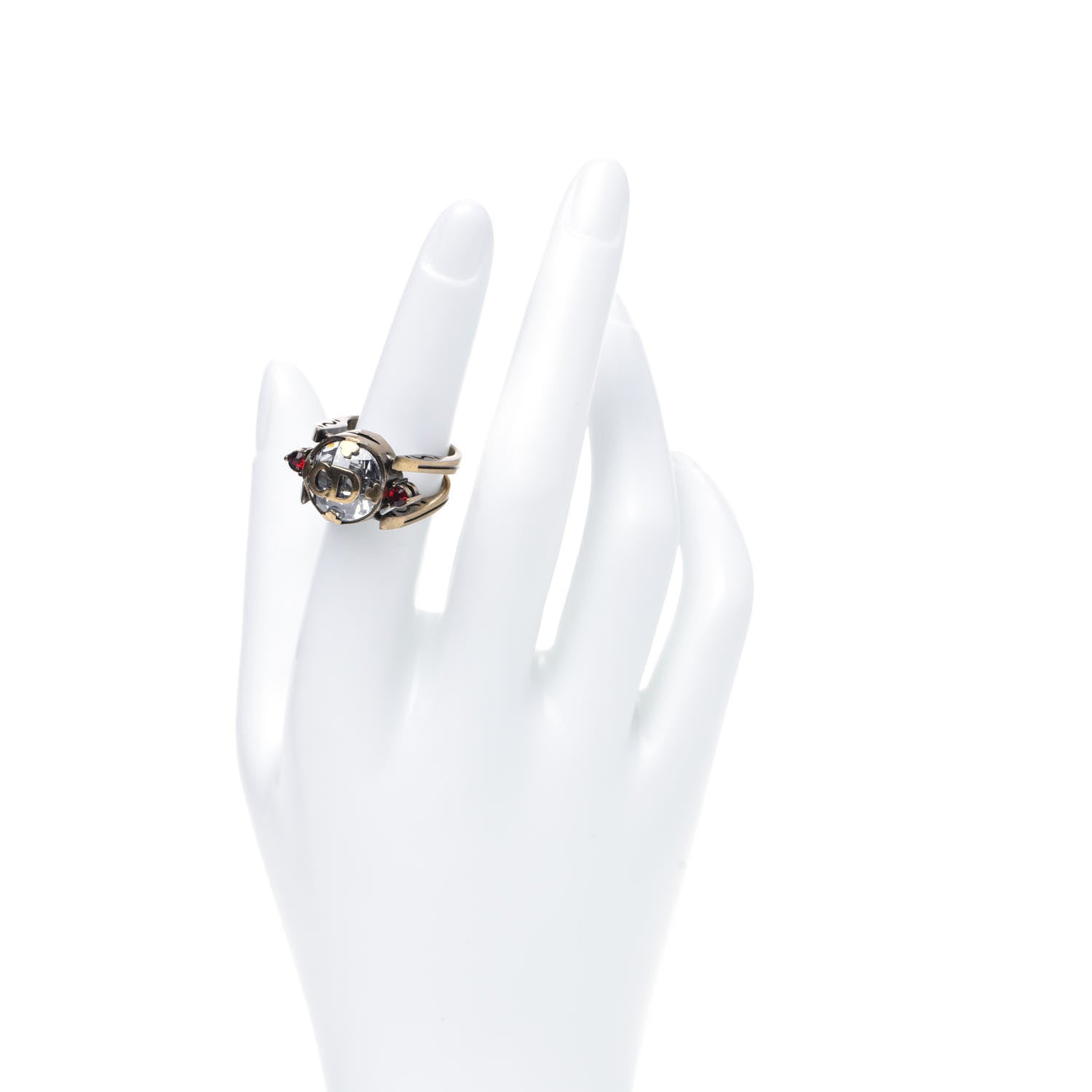 Christian Dior Crystal Metal CD Bee Double Sided Ring M Aged Gold 2 of 11