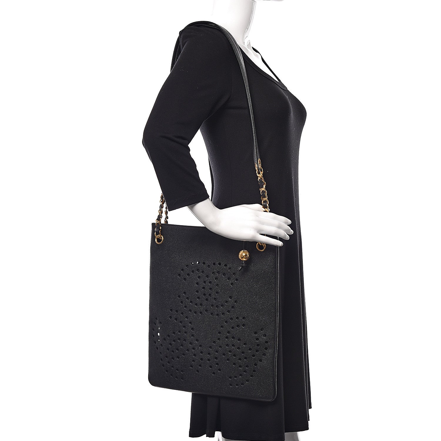 Chanel Caviar Perforated CC Tote Black 2 of 12
