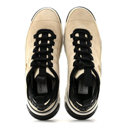 Chanel Suede Calfskin Nylon Grosgrain CC Sneakers 38.5 Beige 2 of 9