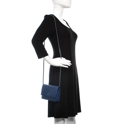 Chanel Lambskin Quilted Wallet On Chain WOC Dark Blue 2 of 11