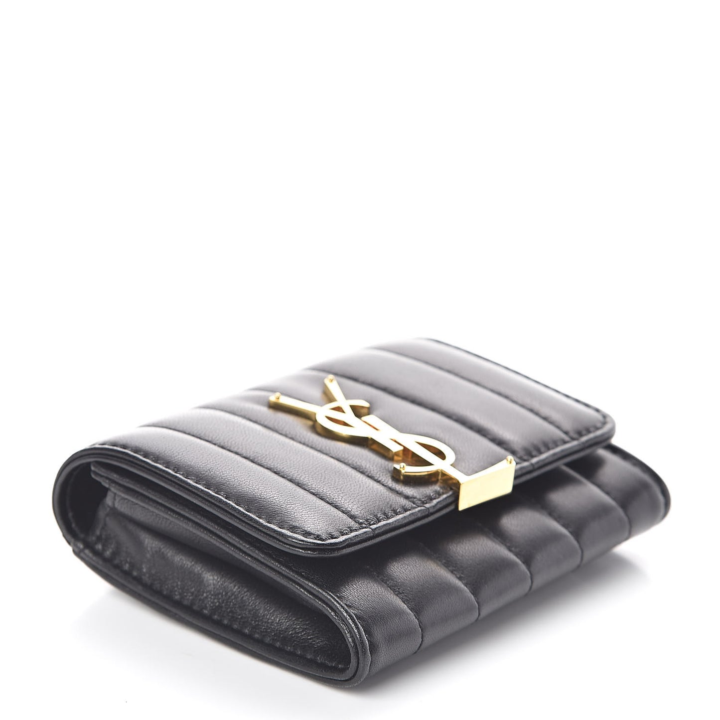 Lambskin Matelasse Monogram Vicky Tri-Fold Wallet Black