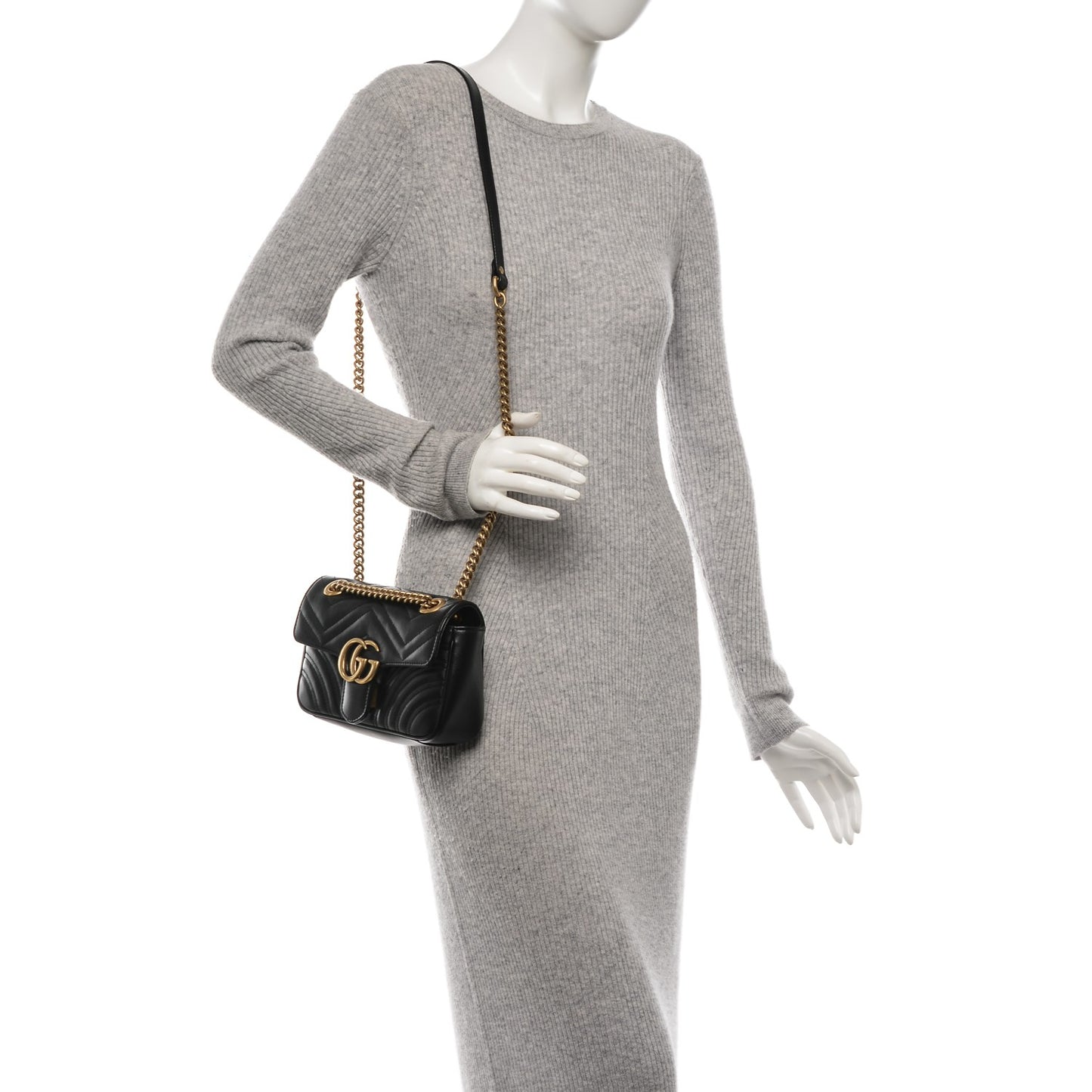 Calfskin Matelasse Mini GG Marmont Shoulder Bag Black