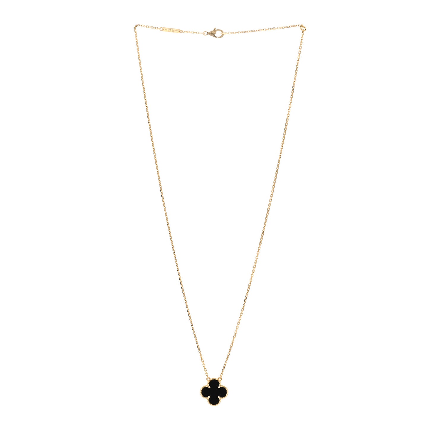 18K Yellow Gold Black Onyx Vintage Alhambra Pendant Necklace