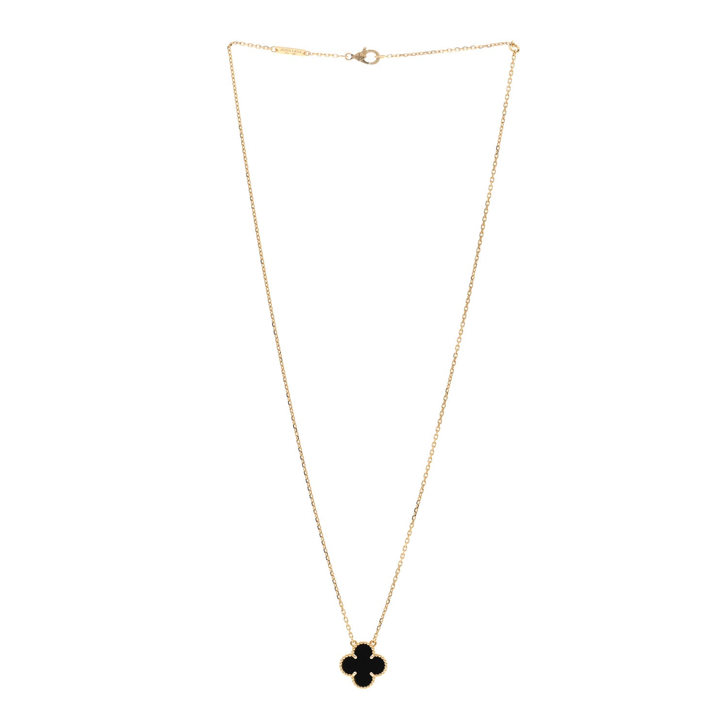 Van Cleef & Arpels 18K Yellow Gold Black Onyx Vintage Alhambra Pendant Necklace 3 of 6