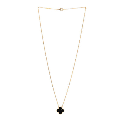Van Cleef & Arpels 18K Yellow Gold Black Onyx Vintage Alhambra Pendant Necklace 3 of 6