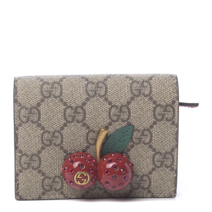 Gucci GG Supreme Monogram Cherry Embellished Card Case Wallet Hibiscus Red 1 of 7