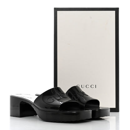 Gucci Rubber Gucci Logo Womens Platform 20/60mm Slide Sandals 37 Black 9 of 9
