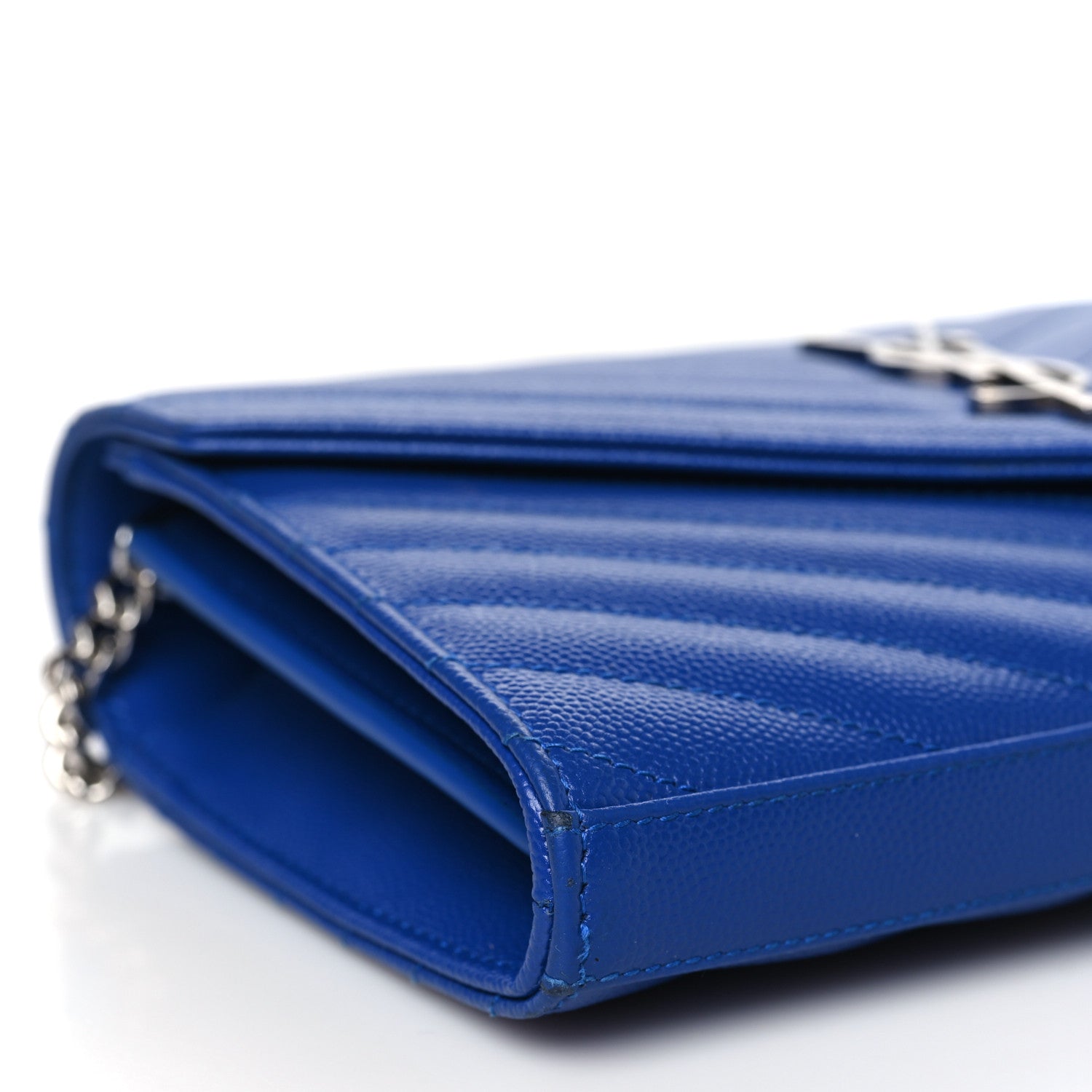 Saint Laurent Grain De Poudre Matelasse Chevron Monogram Chain Wallet Blue Majorelle 8 of 11
