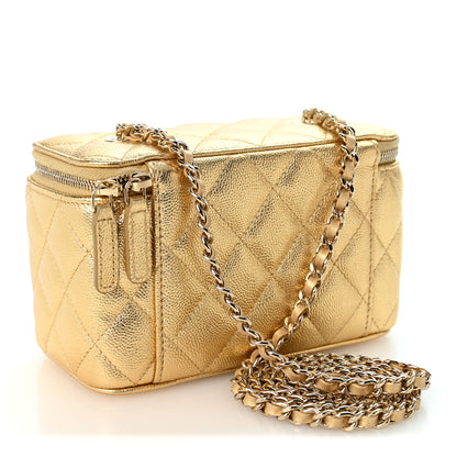 Chanel Metallic Caviar Quilted Small Vanity Case With Chain Gold 3 of 10