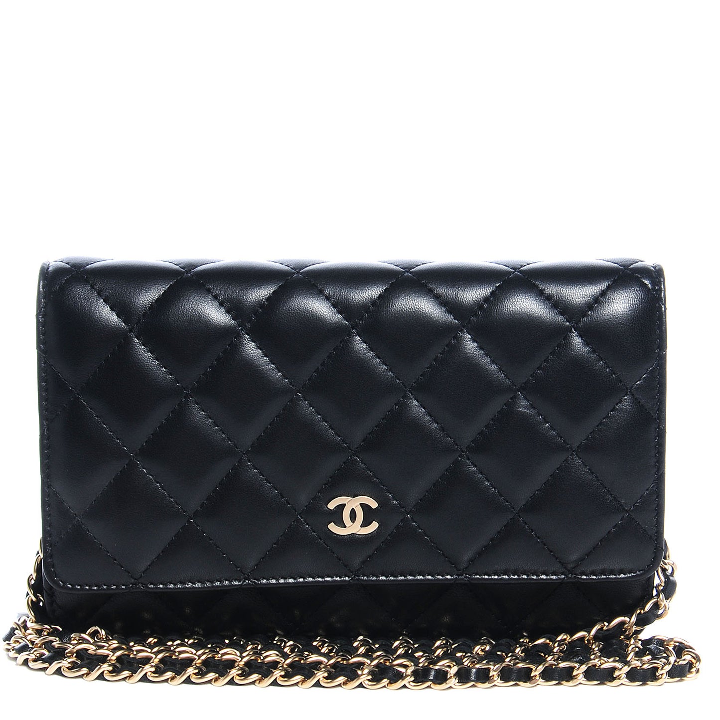 Lambskin Quilted Wallet On Chain WOC Black