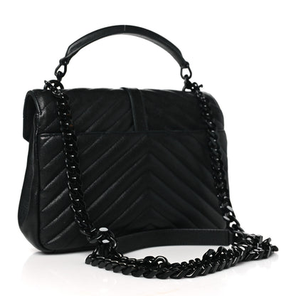 Saint Laurent Sheepskin Matelasse Chevron Monogram Monochrome Medium College Bag Black 3 of 11