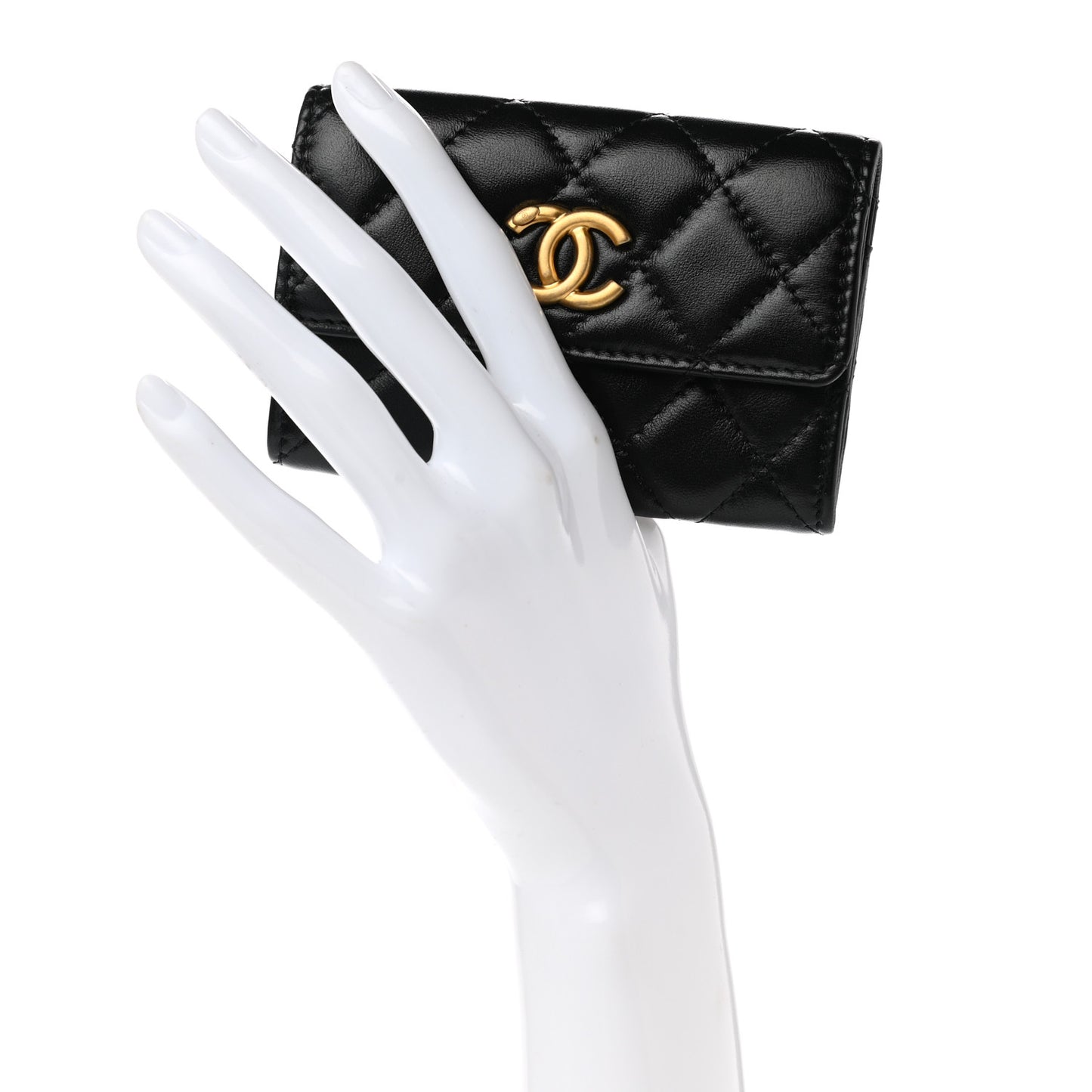 Lambskin Quilted Flap Card Holder Wallet Black