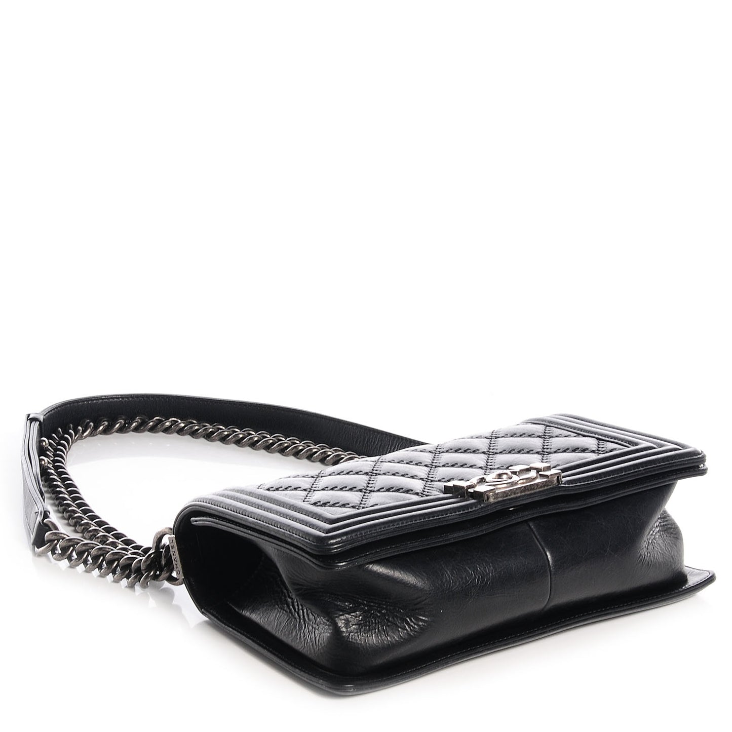 Calfskin Double Stitch Medium Boy Flap Black