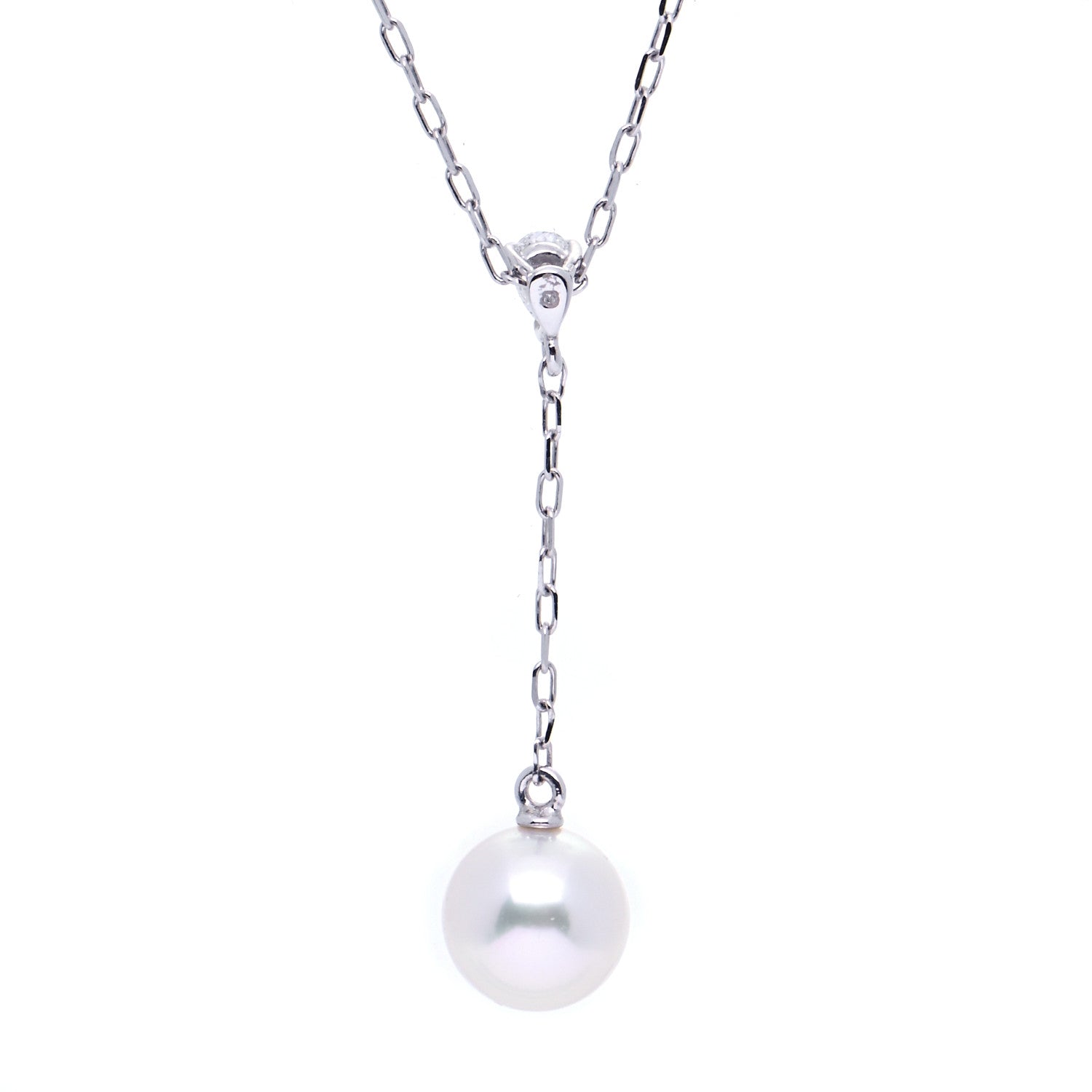 Mikimoto 18K White Gold Akoya Pearl Diamond Drop Pendant Necklace 5 of 7