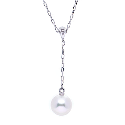 Mikimoto 18K White Gold Akoya Pearl Diamond Drop Pendant Necklace 5 of 7