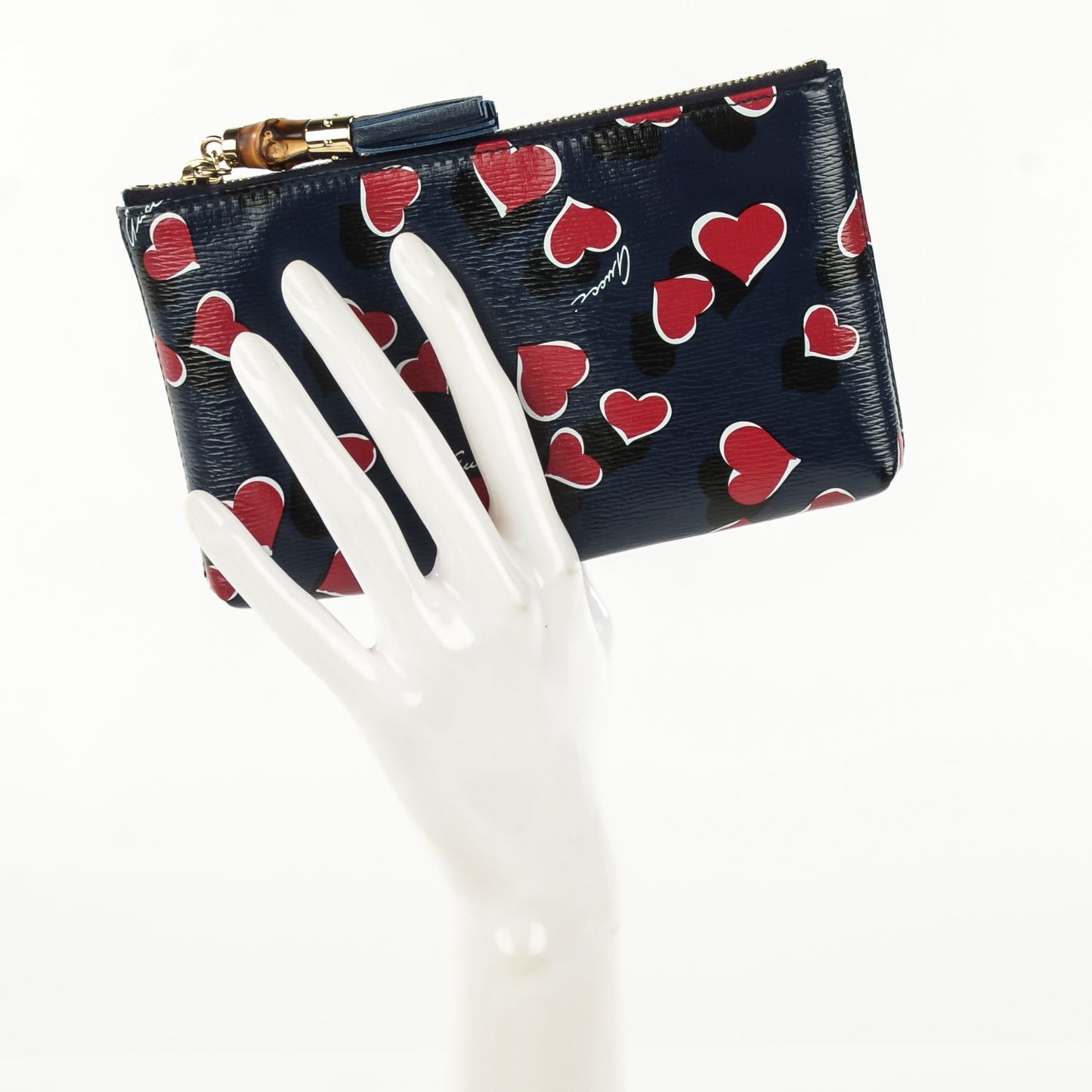 Calfskin Heartbeat Print Small Pouch Blue