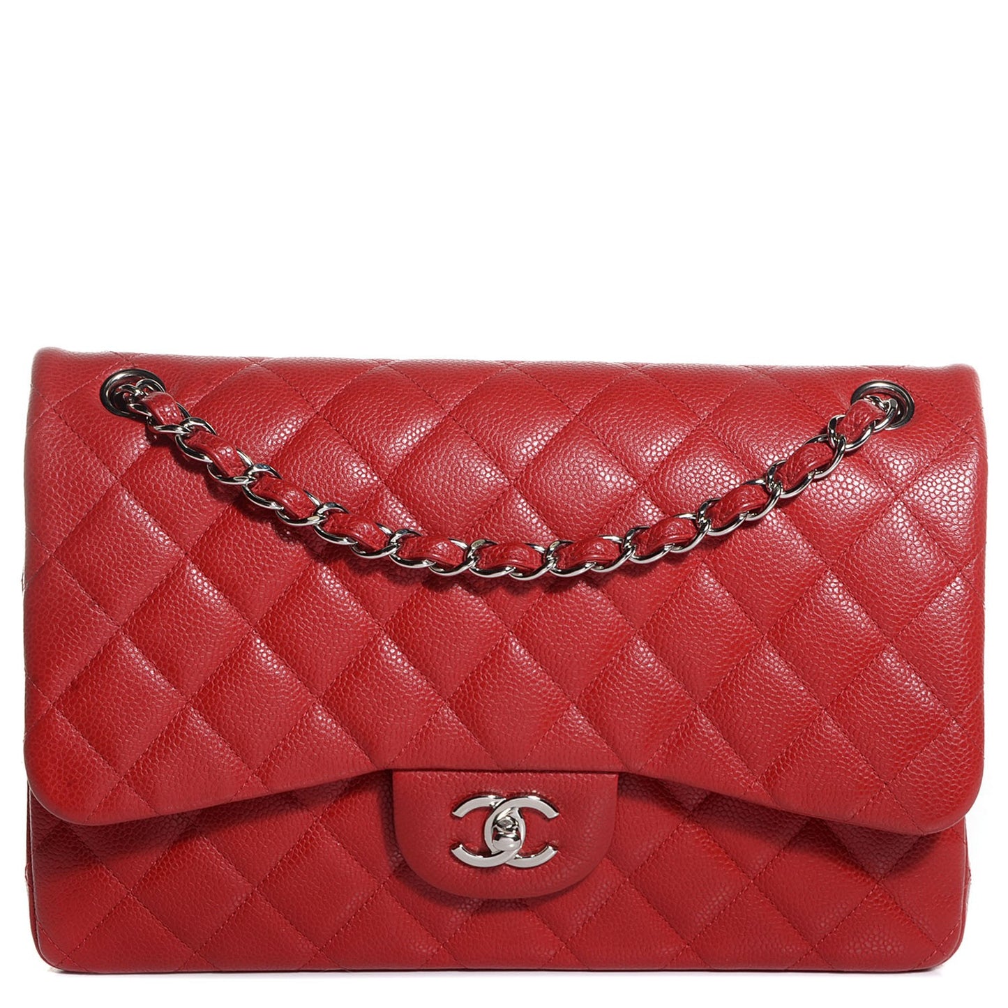 Caviar Quilted Jumbo Double Flap Dark Red