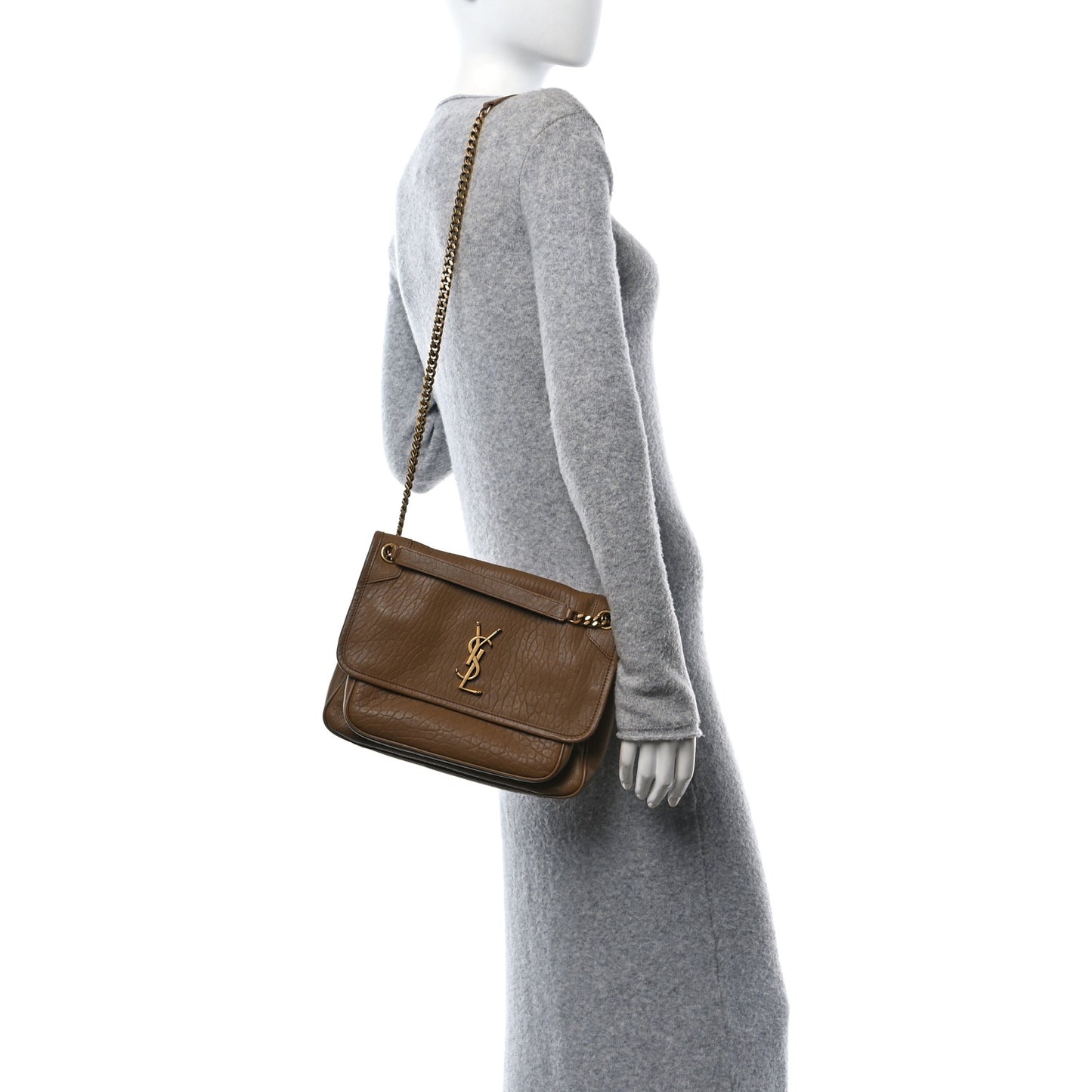 Grained Lambskin Monogram Medium Niki Chain Satchel Dark Cork